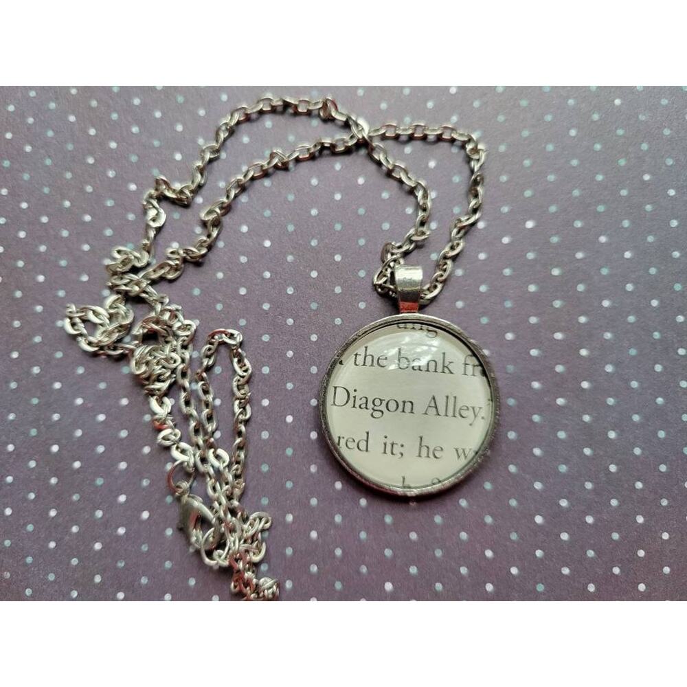 Diagon Alley pendant necklace made with Harry Potter book pages